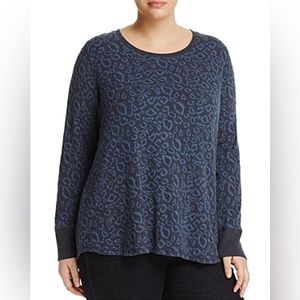 Lucky Brand Blue Animal Print Crew Neck Long Sleeve Sweater size L